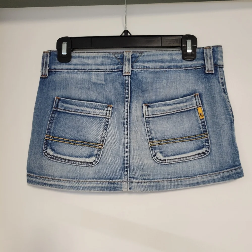 RARE Vintage Y2K Blue Mid Wash Denim‎ Mini Micro Skirt Low Rise 30